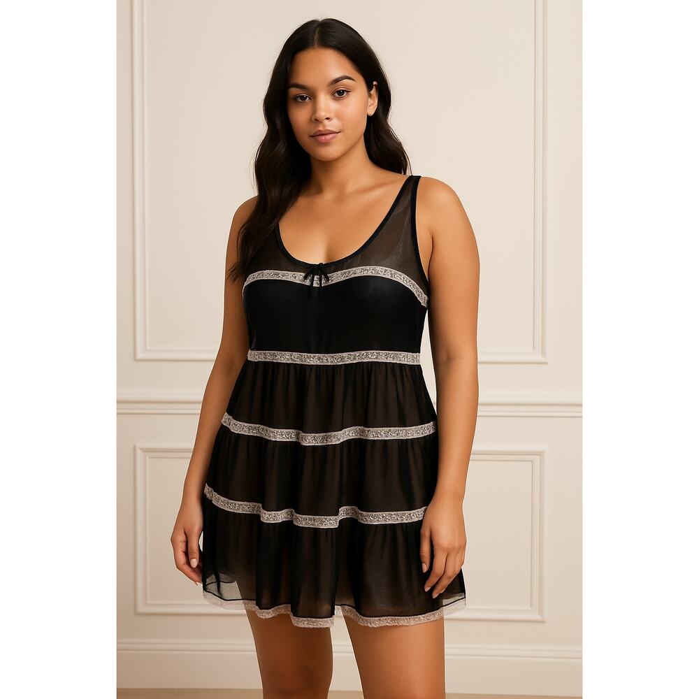 Oscar de la Renta  Vintage Lace Trim Sheer Mini Dress Black Women's Medium